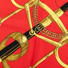 エルメス カレ90 Eperon d'or 黄金の拍車 スカーフ レッド マルチカラー シルク レディース HERMES 中古