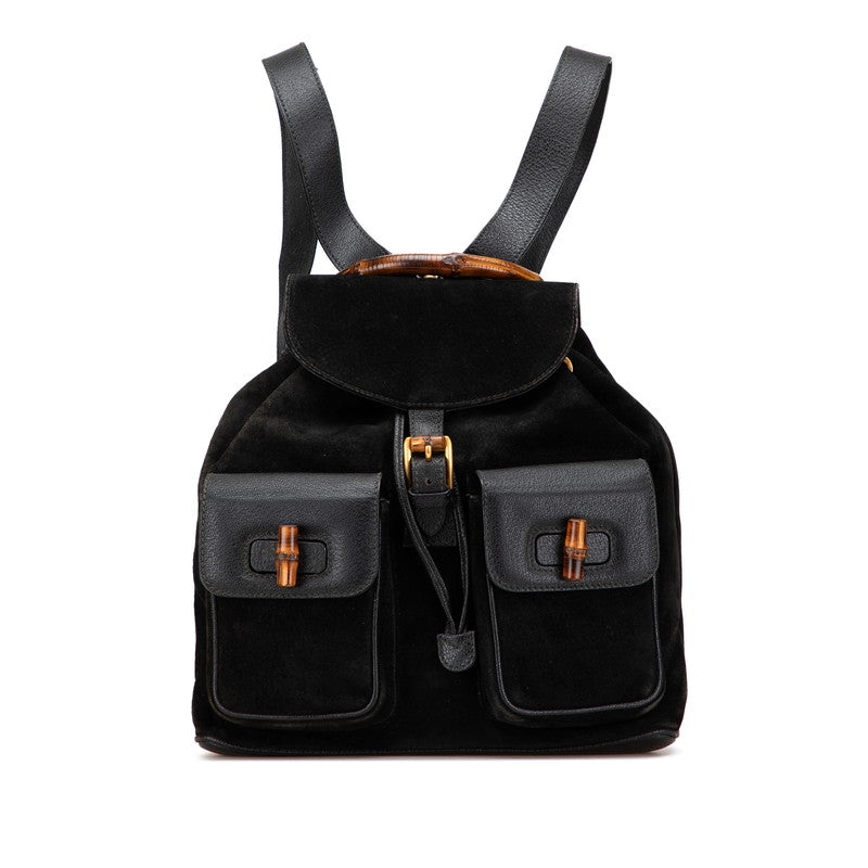 グッチ バンブー リュック バックパック 003 58 001 ブラック ブラウン スウェード レザー レディース GUCCI 【中古】
