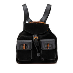 グッチ バンブー リュック バックパック 003 58 001 ブラック ブラウン スウェード レザー レディース GUCCI 【中古】