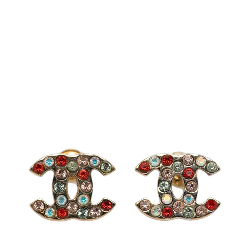シャネル ココマーク スタッドピアス 94A ゴールド マルチカラー メッキ ラインストーン レディース CHANEL 【中古】
