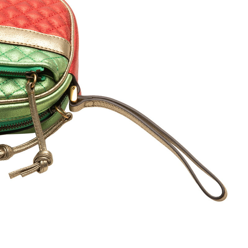 グッチ ラミネート キルティング クラッチバッグ セカンドバッグ 540985 レッド グリーン ゴールド レザー レディース GUCCI 【中古】