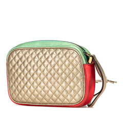 グッチ ラミネート キルティング クラッチバッグ セカンドバッグ 540985 レッド グリーン ゴールド レザー レディース GUCCI 【中古】