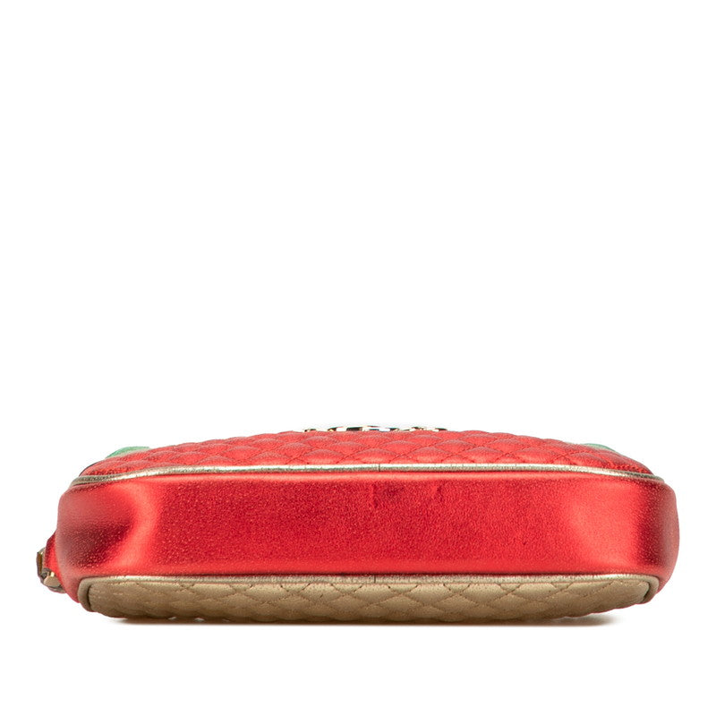 グッチ ラミネート キルティング クラッチバッグ セカンドバッグ 540985 レッド グリーン ゴールド レザー レディース GUCCI 【中古】
