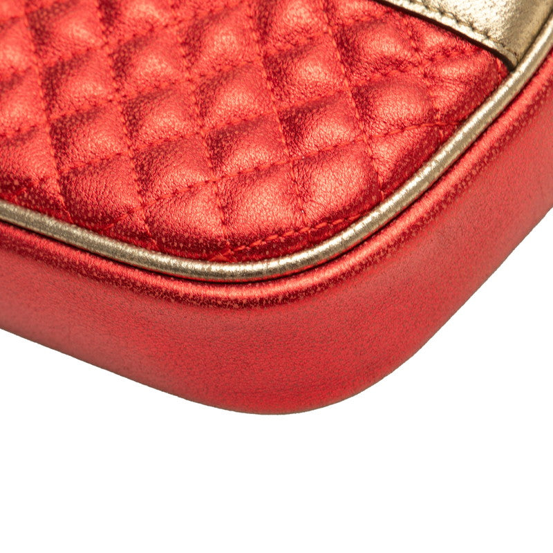 グッチ ラミネート キルティング クラッチバッグ セカンドバッグ 540985 レッド グリーン ゴールド レザー レディース GUCCI 【中古】
