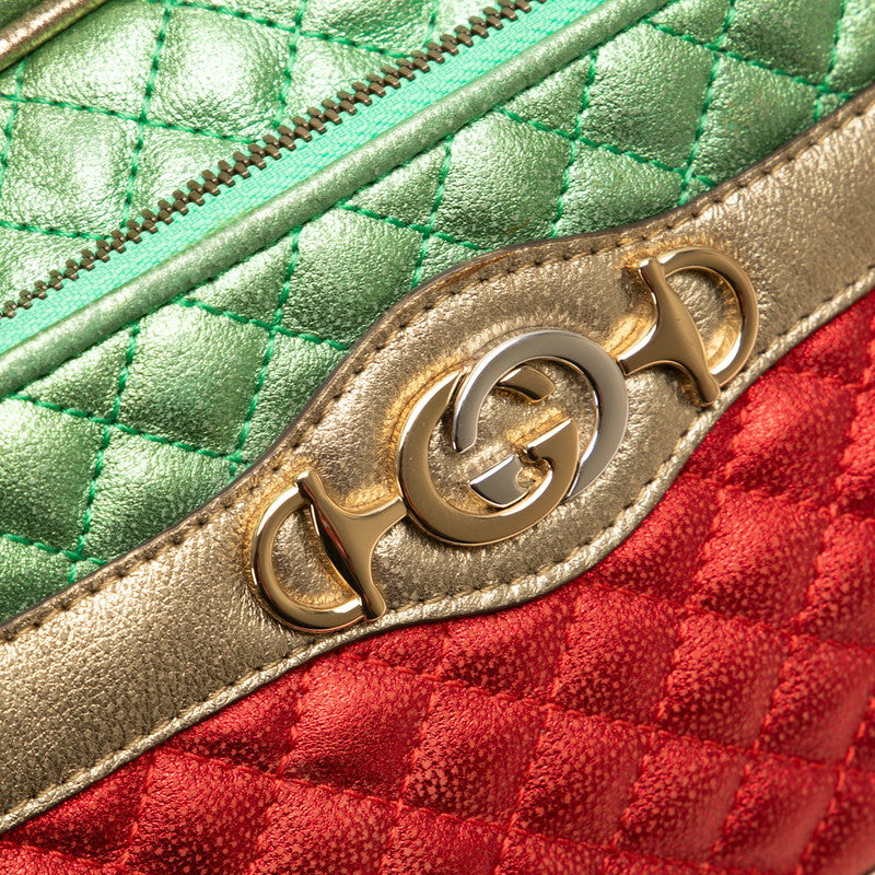 グッチ ラミネート キルティング クラッチバッグ セカンドバッグ 540985 レッド グリーン ゴールド レザー レディース GUCCI 【中古】