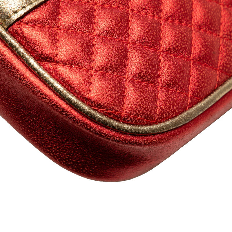 グッチ ラミネート キルティング クラッチバッグ セカンドバッグ 540985 レッド グリーン ゴールド レザー レディース GUCCI 【中古】