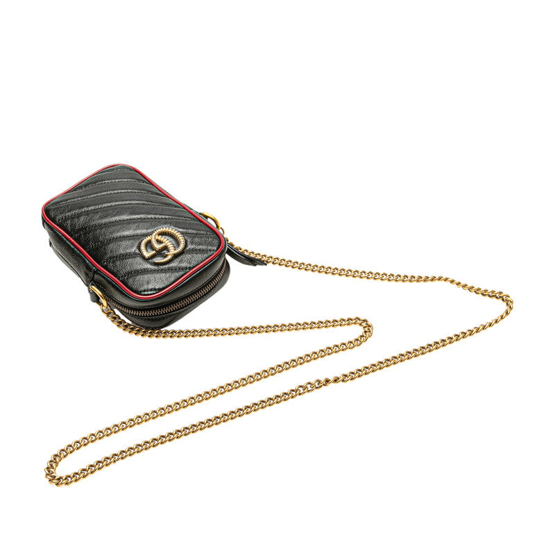 グッチ GGマーモント チェーン ショルダーバッグ 601577 ブラック レザー レディース GUCCI 【中古】