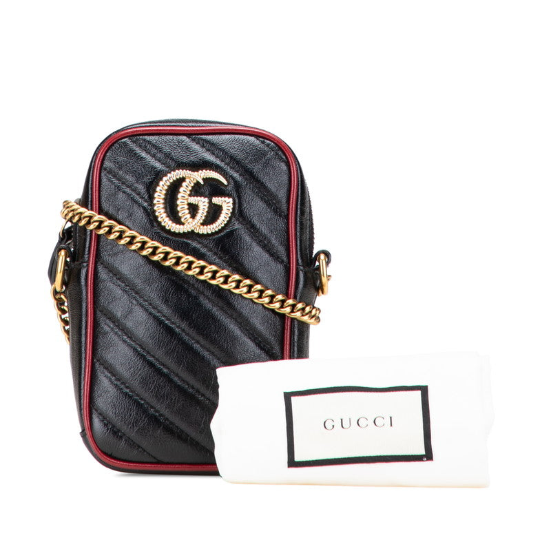 グッチ GGマーモント チェーン ショルダーバッグ 601577 ブラック レザー レディース GUCCI 【中古】