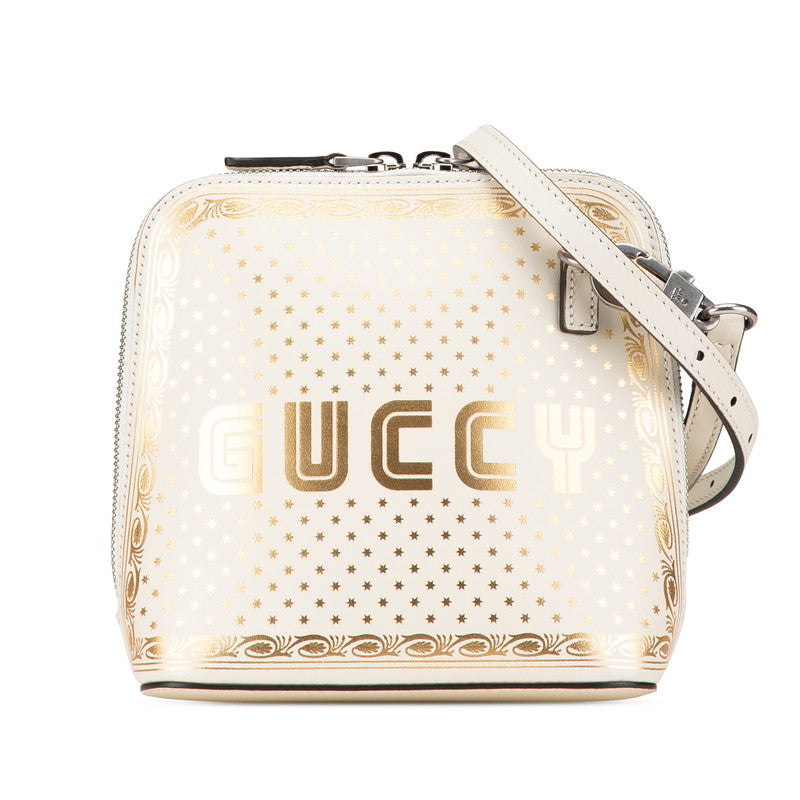 グッチ GUCCY SEGA プリント ミニ 斜め掛け ショルダーバッグ 511189 ホワイト ゴールド レザー レディース GUCCI 【中古】
