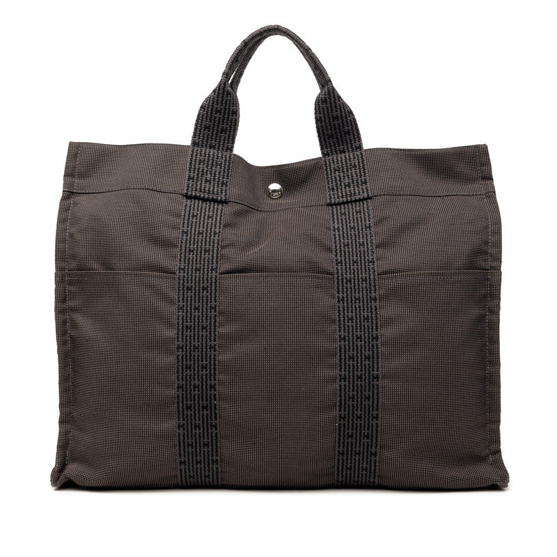 エルメス エールライン トートMM ハンドバッグ トートバッグ ブラック グレー キャンバス レディース HERMES 【中古】