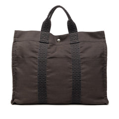 エルメス エールライン トートMM ハンドバッグ トートバッグ ブラック グレー キャンバス レディース HERMES 【中古】