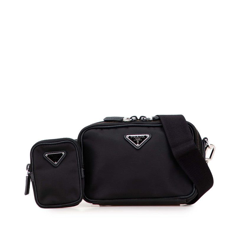 プラダ 三角ロゴプレート ショルダーバッグ ブラック ナイロン サフィアーノレザー レディース PRADA 【中古】