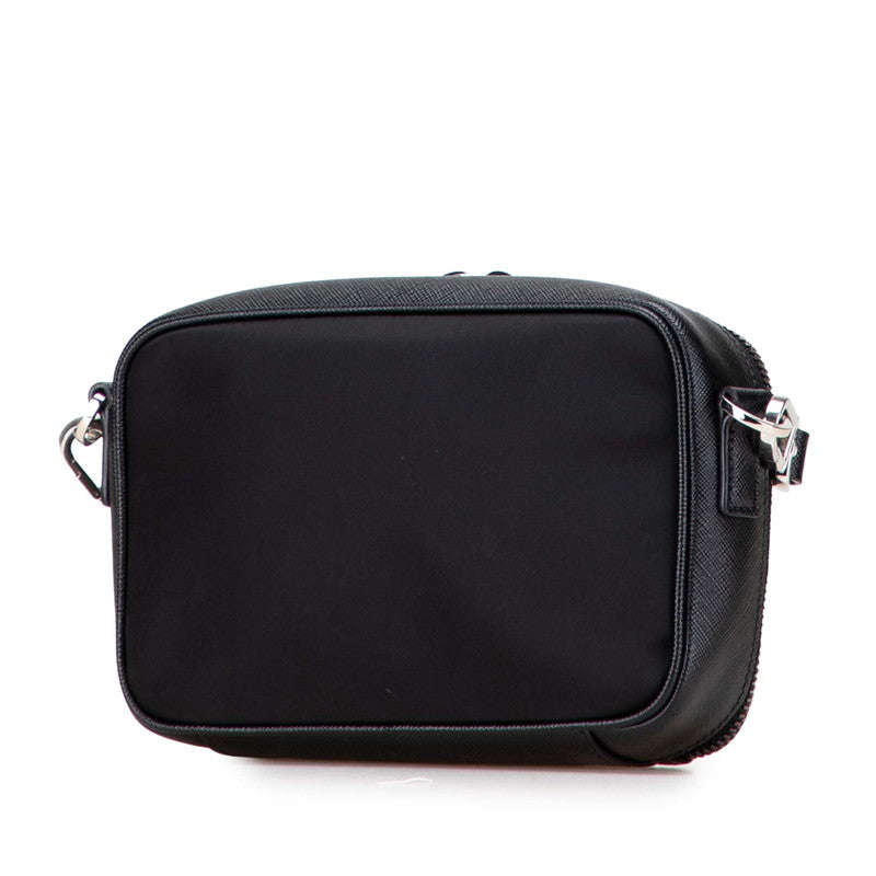 プラダ 三角ロゴプレート ショルダーバッグ ブラック ナイロン サフィアーノレザー レディース PRADA 【中古】