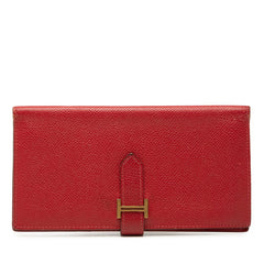 エルメス ベアン スフレ 長財布 □P 2012 レッド ゴールド金具 ヴォーエプソン レディース HERMES 【中古】