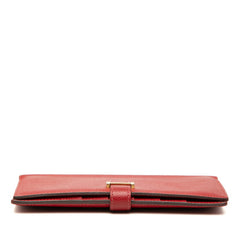 エルメス ベアン スフレ 長財布 □P 2012 レッド ゴールド金具 ヴォーエプソン レディース HERMES 【中古】