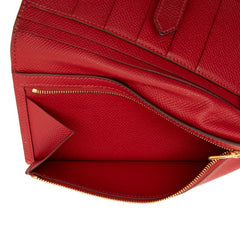 エルメス ベアン スフレ 長財布 □P 2012 レッド ゴールド金具 ヴォーエプソン レディース HERMES 【中古】