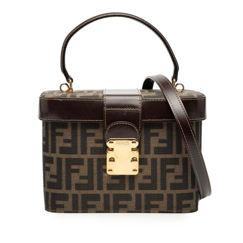フェンディ ズッカ ショルダーバッグ バニティバッグ 2WAY ブラウン キャンバス レザー レディース FENDI 【中古】