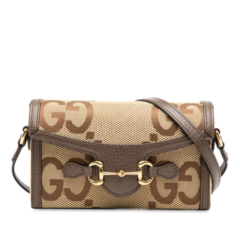 グッチ ジャンボGG ホースビット1955 ショルダーバッグ 699296 ブラウン キャンバス レザー レディース GUCCI 【中古】