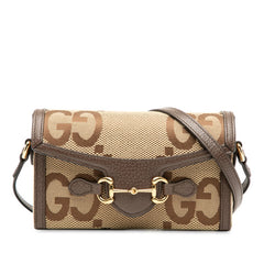 グッチ ジャンボGG ホースビット1955 ショルダーバッグ 699296 ブラウン キャンバス レザー レディース GUCCI 【中古】