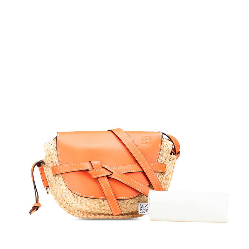 ロエベ アナグラム ゲート ショルダーバッグ オレンジ ベージュ ラフィア レザー レディース LOEWE 【中古】