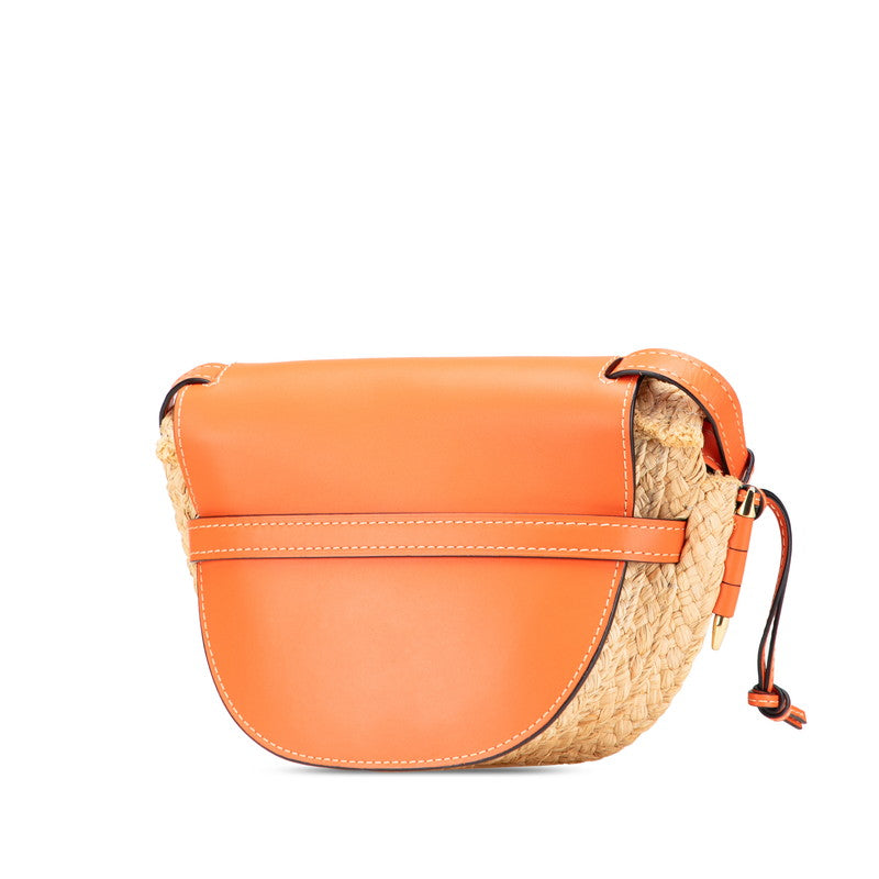ロエベ アナグラム ゲート ショルダーバッグ オレンジ ベージュ ラフィア レザー レディース LOEWE 【中古】