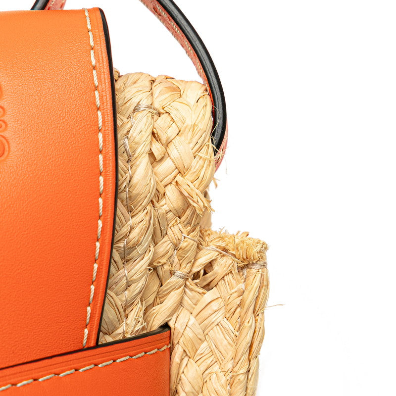 ロエベ アナグラム ゲート ショルダーバッグ オレンジ ベージュ ラフィア レザー レディース LOEWE 【中古】