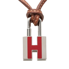 エルメス カデナ Hモチーフ ネックレス シルバー ブラウン メタル レザー レディース HERMES 【中古】