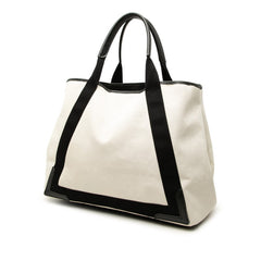 バレンシアガ ネイビーカバスM ハンドバッグ トートバッグ 339936 アイボリー ブラック キャンバス レザー レディース BALENCIAGA 中古