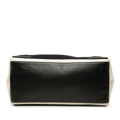 バレンシアガ ネイビーカバスM ハンドバッグ トートバッグ 339936 アイボリー ブラック キャンバス レザー レディース BALENCIAGA 中古