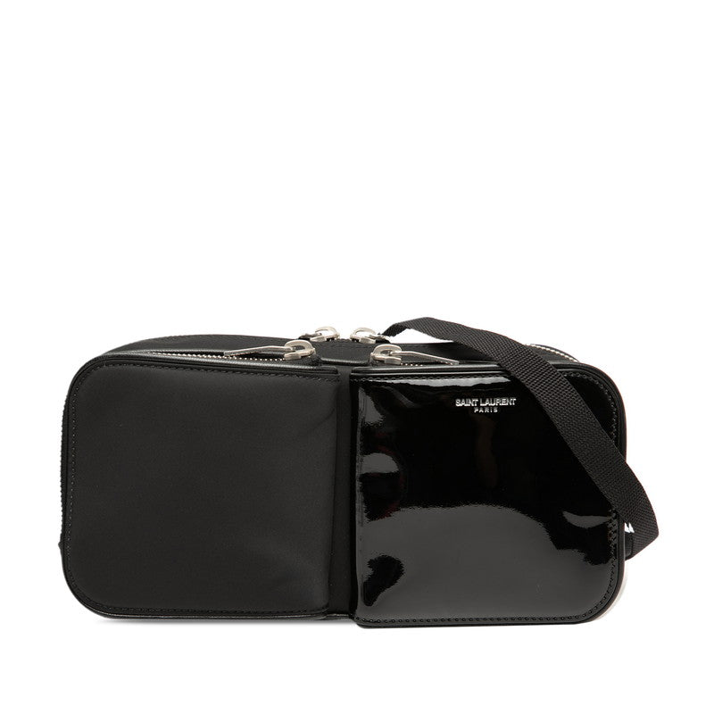 サンローラン ロゴ ショルダーバッグ 712569 ブラック ナイロン パテントレザー レディース SAINT LAURENT 【中古】