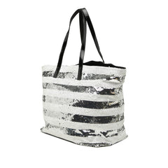 プラダ ロゴ トートバッグ ショルダーバッグ ホワイト シルバー スパンコール エナメル レディース PRADA 【中古】