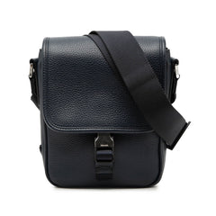 プラダ 三角ロゴプレート 斜め掛け ミニショルダーバッグ ネイビー レザー ナイロン メンズ PRADA 【中古】