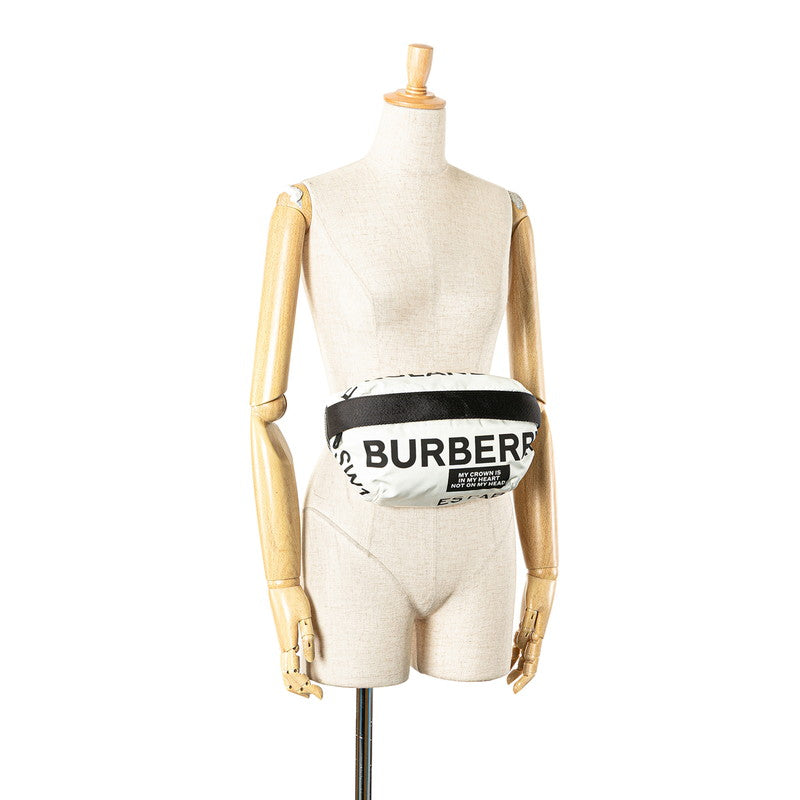 バーバリー ロゴ ホースフェリー ボディバッグ ホワイト ブラック ナイロン レザー レディース BURBERRY 【中古】