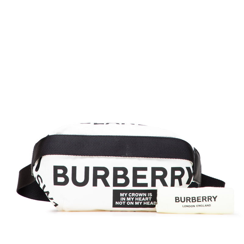 バーバリー ロゴ ホースフェリー ボディバッグ ホワイト ブラック ナイロン レザー レディース BURBERRY 【中古】