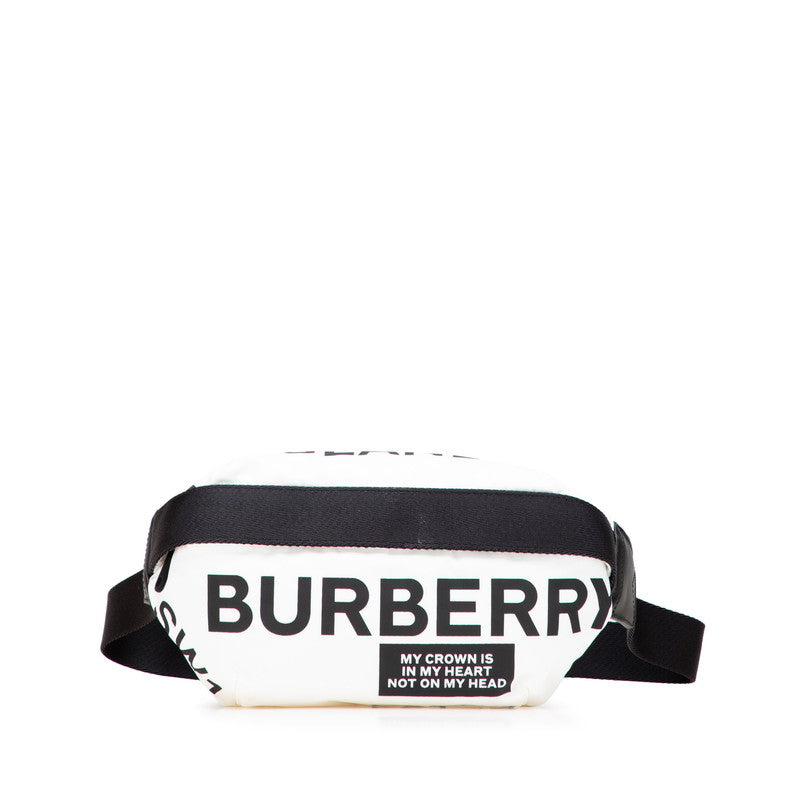 バーバリー ロゴ ホースフェリー ボディバッグ ホワイト ブラック ナイロン レザー レディース BURBERRY 【中古】