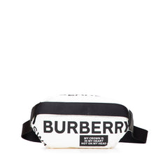 バーバリー ロゴ ホースフェリー ボディバッグ ホワイト ブラック ナイロン レザー レディース BURBERRY 【中古】