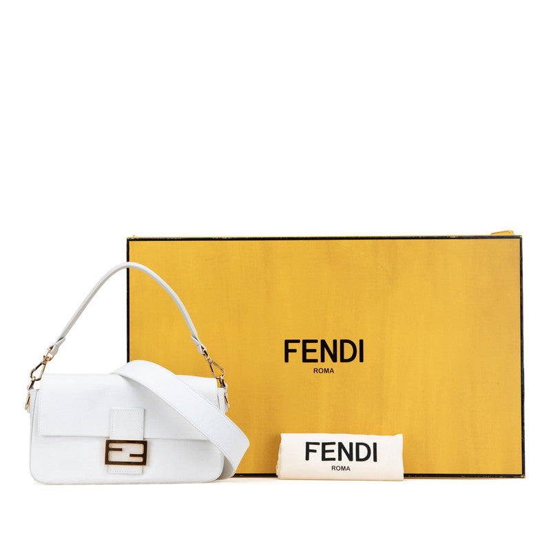 フェンディ 2023年 バゲット ハンドバッグ ショルダーバッグ 2WAY 8BR600 ホワイト リネン レザー レディース FENDI 【中古】