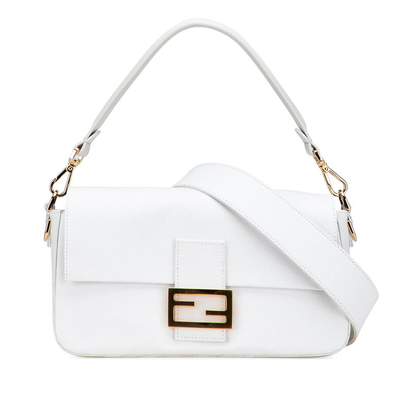 フェンディ 2023年 バゲット ハンドバッグ ショルダーバッグ 2WAY 8BR600 ホワイト リネン レザー レディース FENDI 【中古】