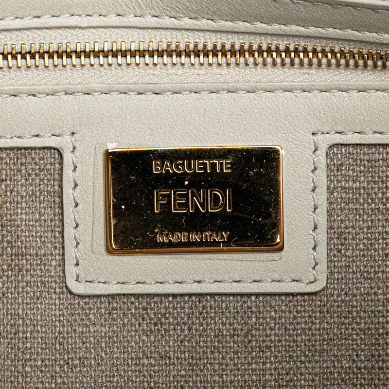 フェンディ 2023年 バゲット ハンドバッグ ショルダーバッグ 2WAY 8BR600 ホワイト リネン レザー レディース FENDI 【中古】