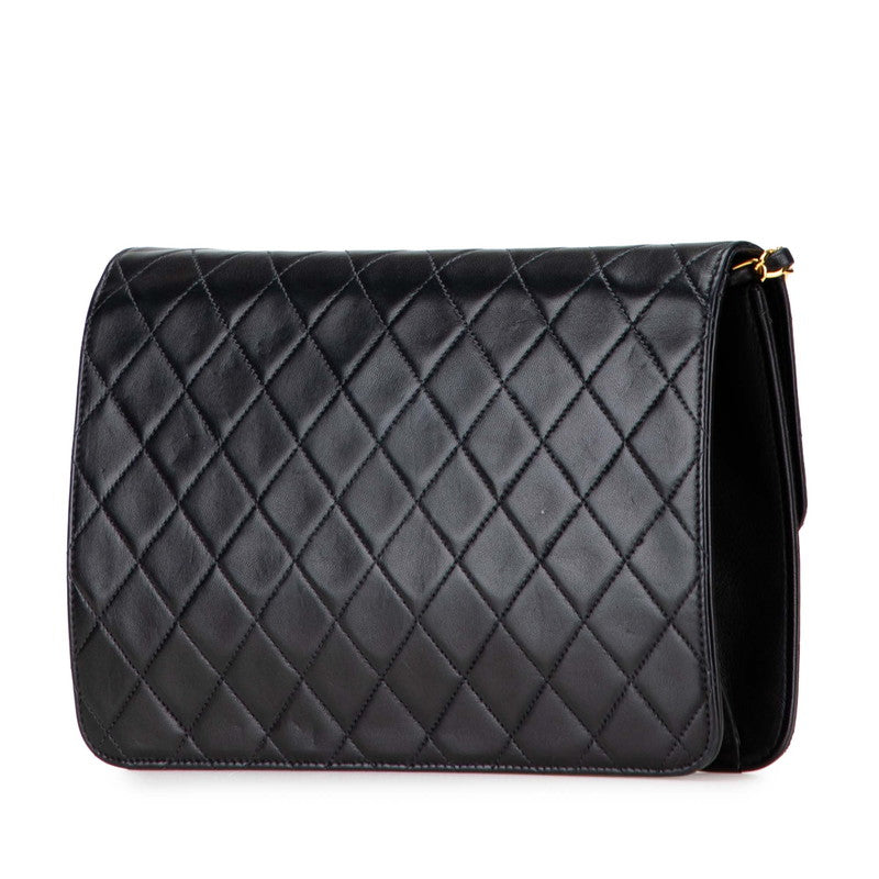 シャネル マトラッセ25 ココマーク プッシュロック チェーン ショルダーバッグ ブラック ラムスキン レディース CHANEL 【中古】