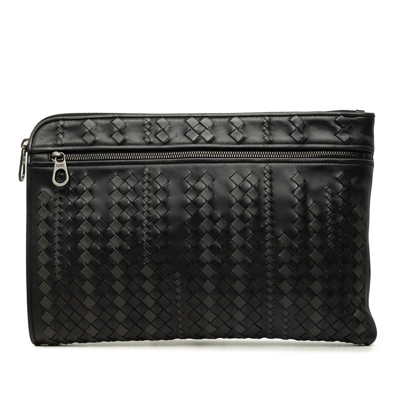 ボッテガヴェネタ イントレチャート クラッチバッグ セカンドバッグ ブラック レザー レディース BOTTEGAVENETA 中古