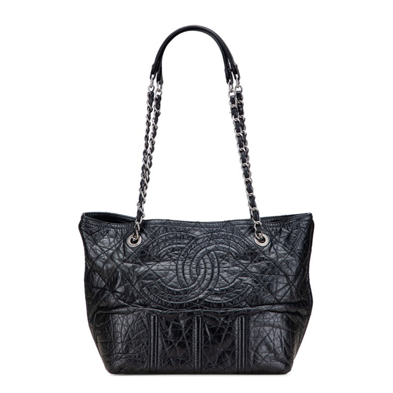 シャネル ココマーク トートバッグ ブラック レザー レディース CHANEL 【中古】