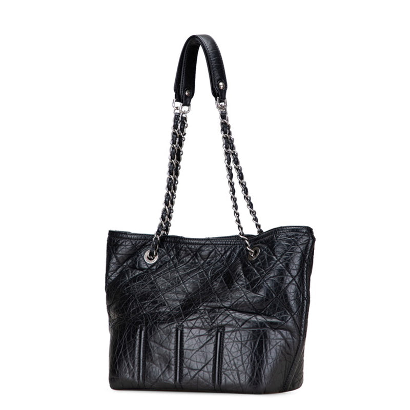 シャネル ココマーク トートバッグ ブラック レザー レディース CHANEL 【中古】