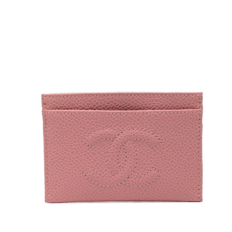 シャネル ココマーク カードケース ピンク キャビアスキン レディース CHANEL 【中古】