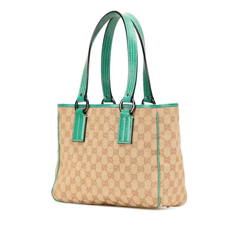 グッチ GGキャンバス トートバッグ 113019 ベージュ エメラルドグリーン キャンバス レザー レディース GUCCI 【中古】