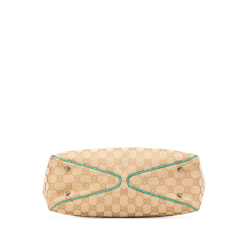 グッチ GGキャンバス トートバッグ 113019 ベージュ エメラルドグリーン キャンバス レザー レディース GUCCI 【中古】