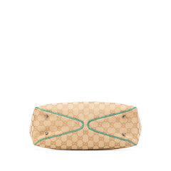 グッチ GGキャンバス トートバッグ 113019 ベージュ エメラルドグリーン キャンバス レザー レディース GUCCI 【中古】