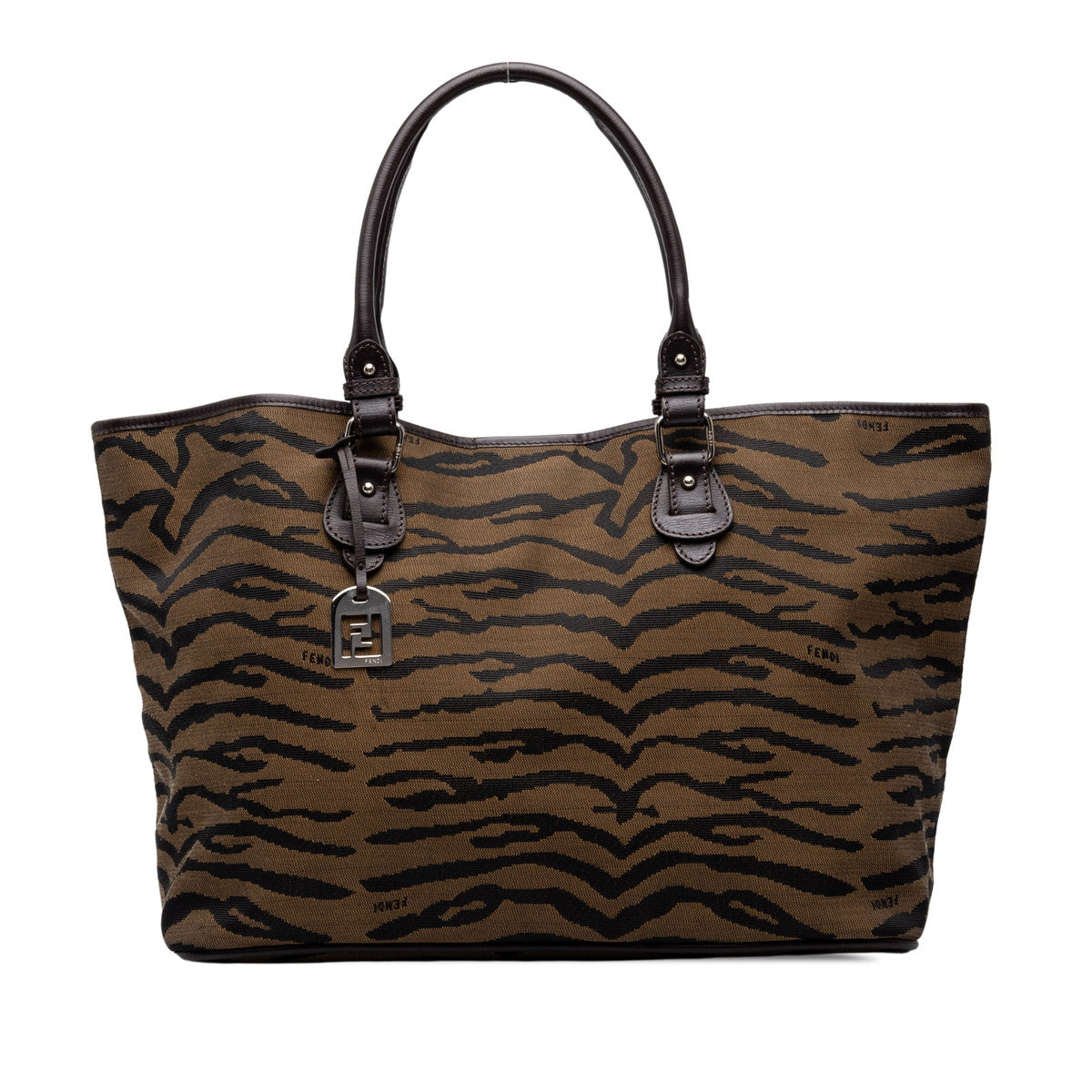 フェンディ トラ タイガー柄 ハンドバッグ ワンショルダーバッグ ブラウン キャンバス レザー レディース FENDI 中古