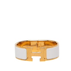 エルメス クリッククラックGM エナメルブレスレット シルバー ホワイト メタル レディース HERMES 【中古】