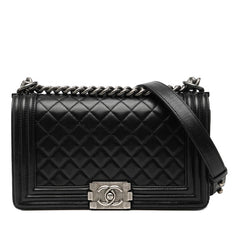 シャネル ボーイシャネル25 チェーンショルダーバッグ ブラック ラムスキン レディース CHANEL 【中古】